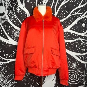 Faux Fur Collar Aviator Bomber Jacket - Orange